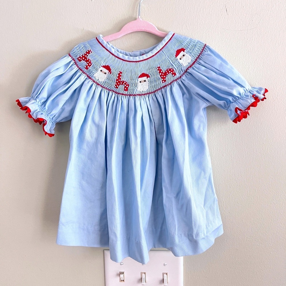 La Princess Vintage Chambray Dress Baby Girls 18M Scalloped Striped Blue USA New